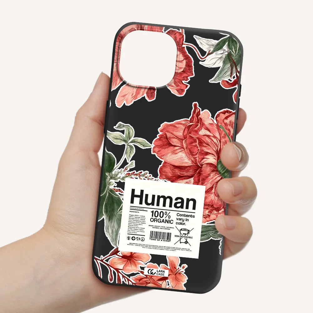 a cover of a book with flowers Apple iPhone 15 Silicone black Case