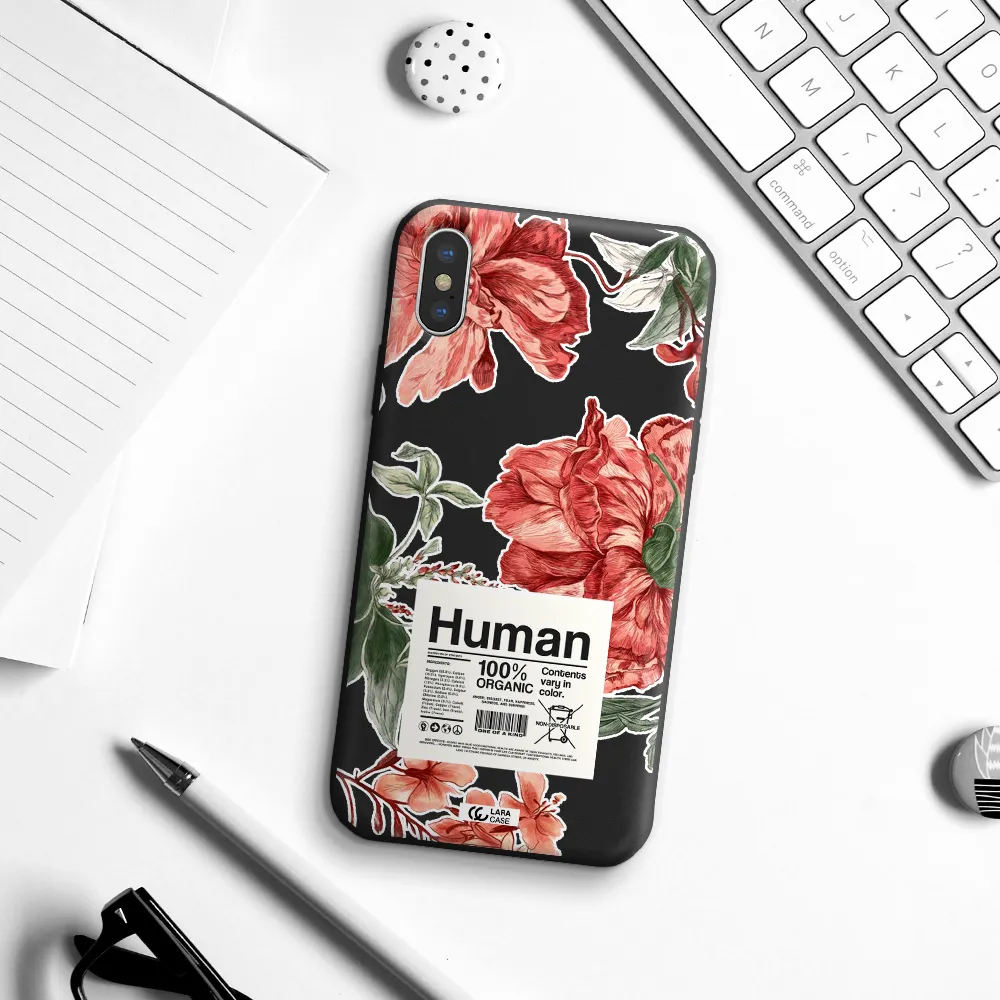 a cover of a book with flowers Apple iPhone X Silicone black Case