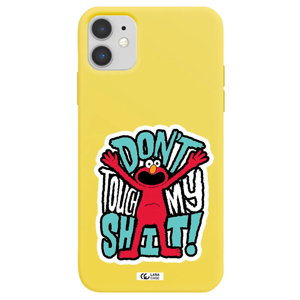 a cartoon character with arms up Apple iPhone 11 Silicone canary yellow Case