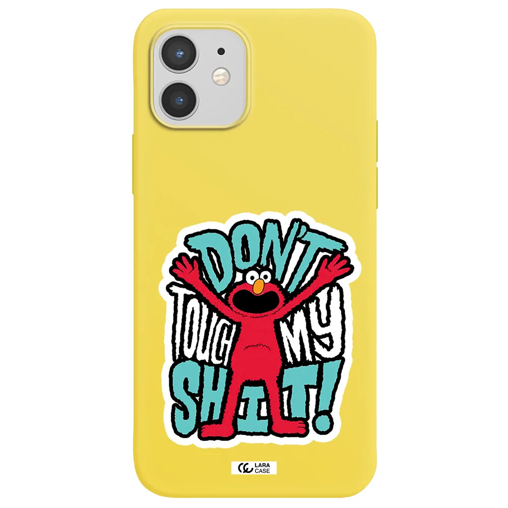 a cartoon character with arms up Apple iPhone 12 Silicone canary yellow Case