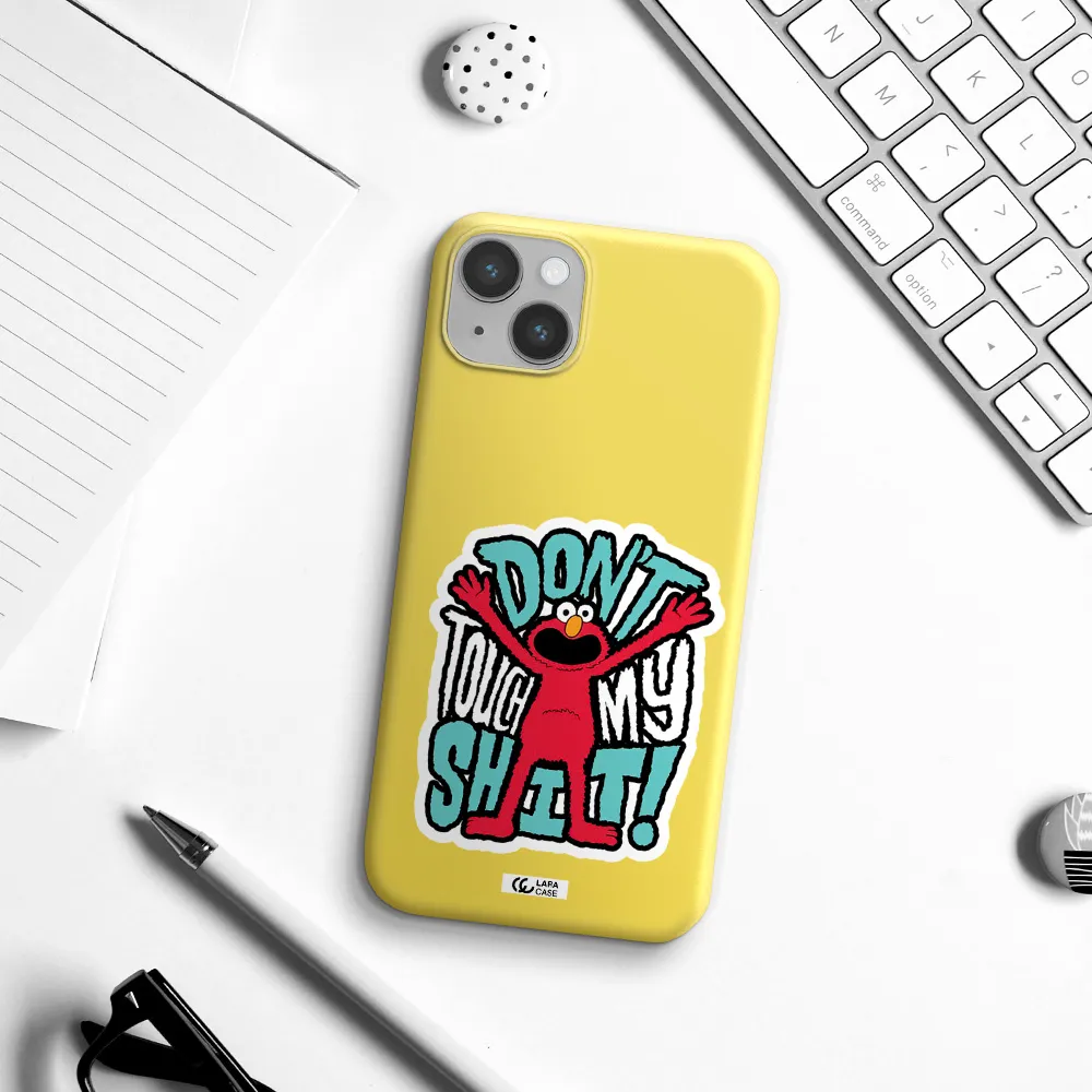 a cartoon character with arms up Apple iPhone 14 plus Silicone canary yellow Case