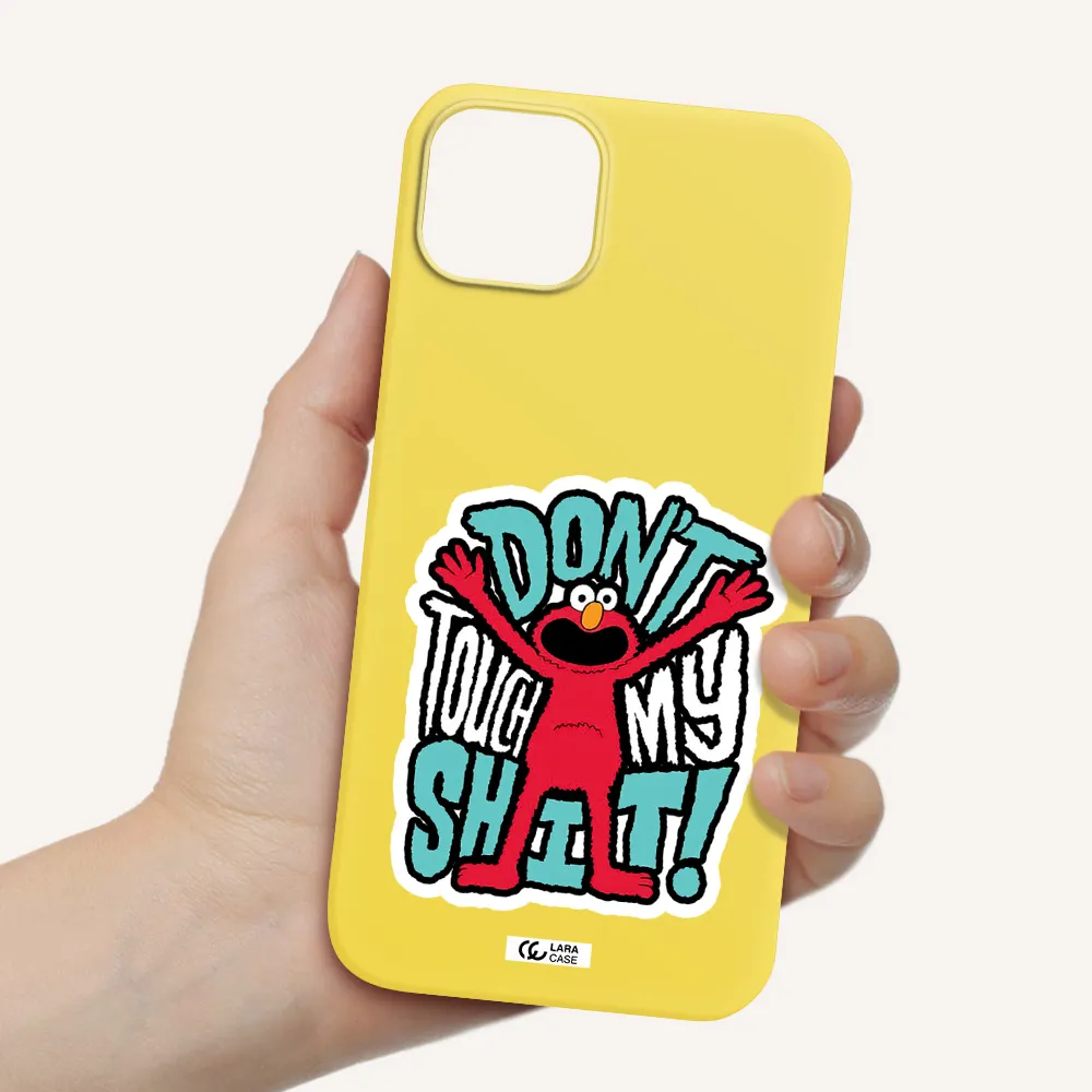 a cartoon character with arms up Apple iPhone 14 Silicone canary yellow Case