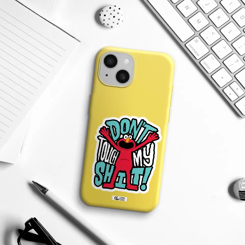 a cartoon character with arms up Apple iPhone 15 Silicone canary yellow Case