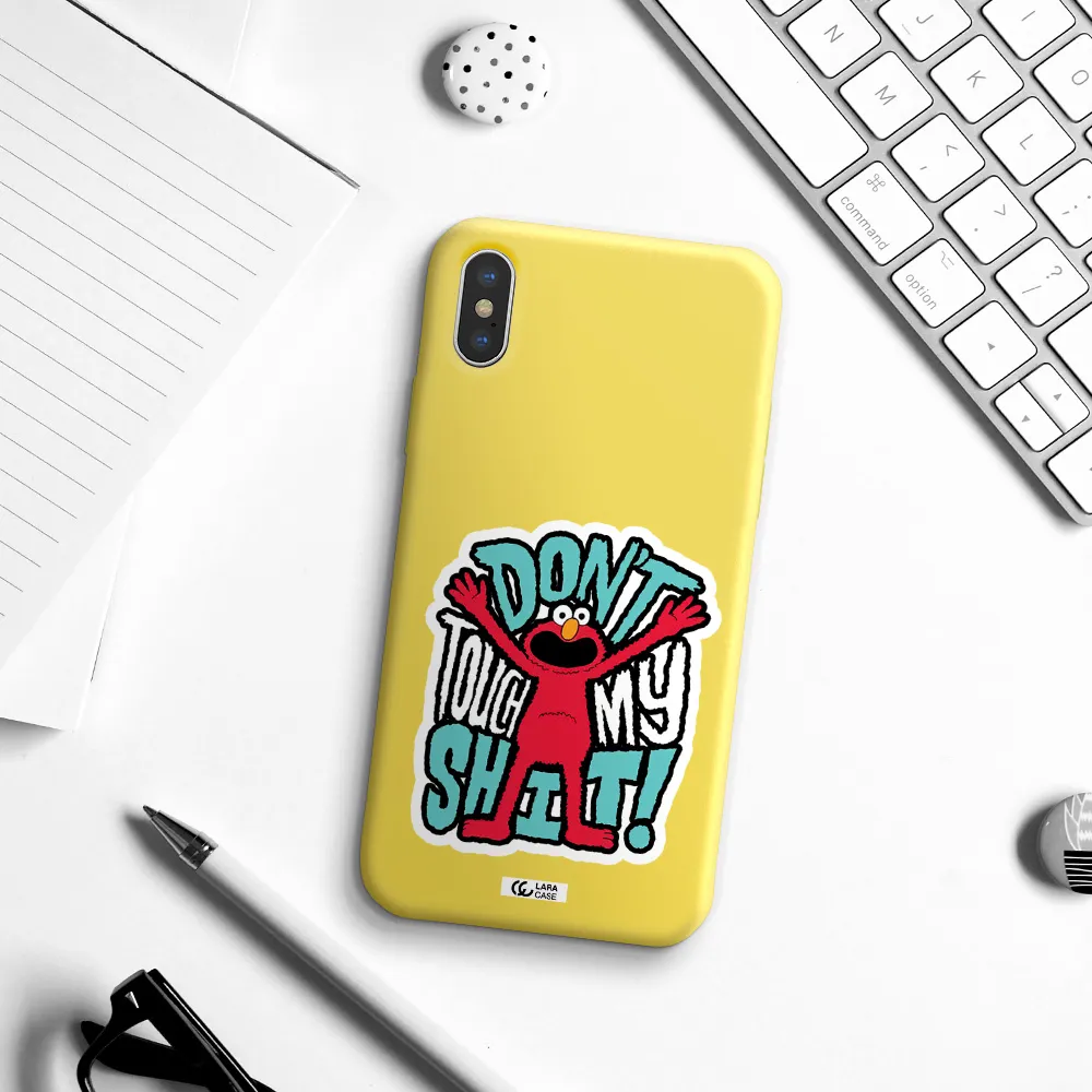 a cartoon character with arms up Apple iPhone X Silicone canary yellow Case