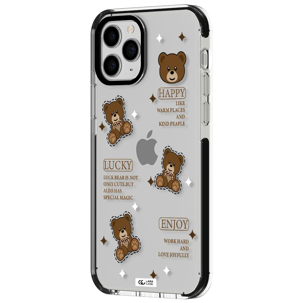a collection of teddy bears Apple iPhone 11 pro max impact black border Case