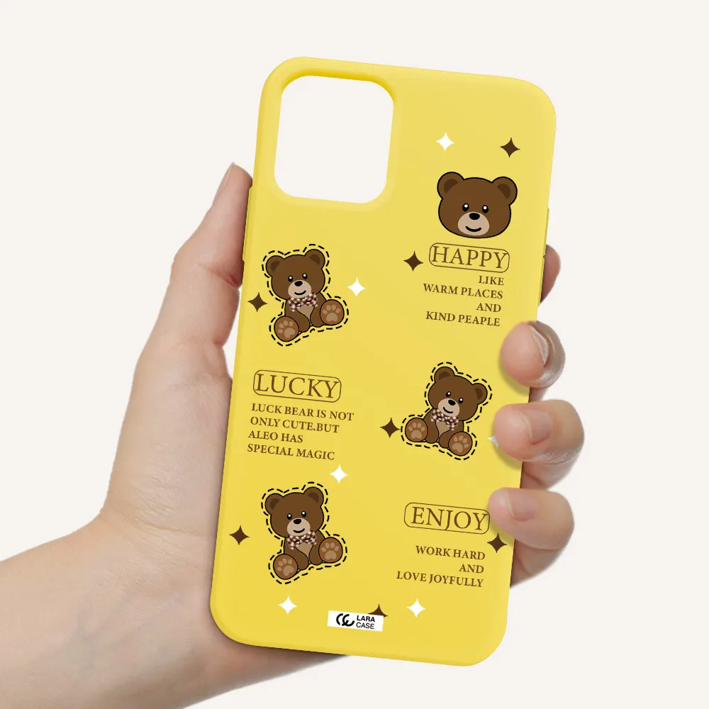 a collection of teddy bears Apple iPhone 11 pro max Silicone canary yellow Case