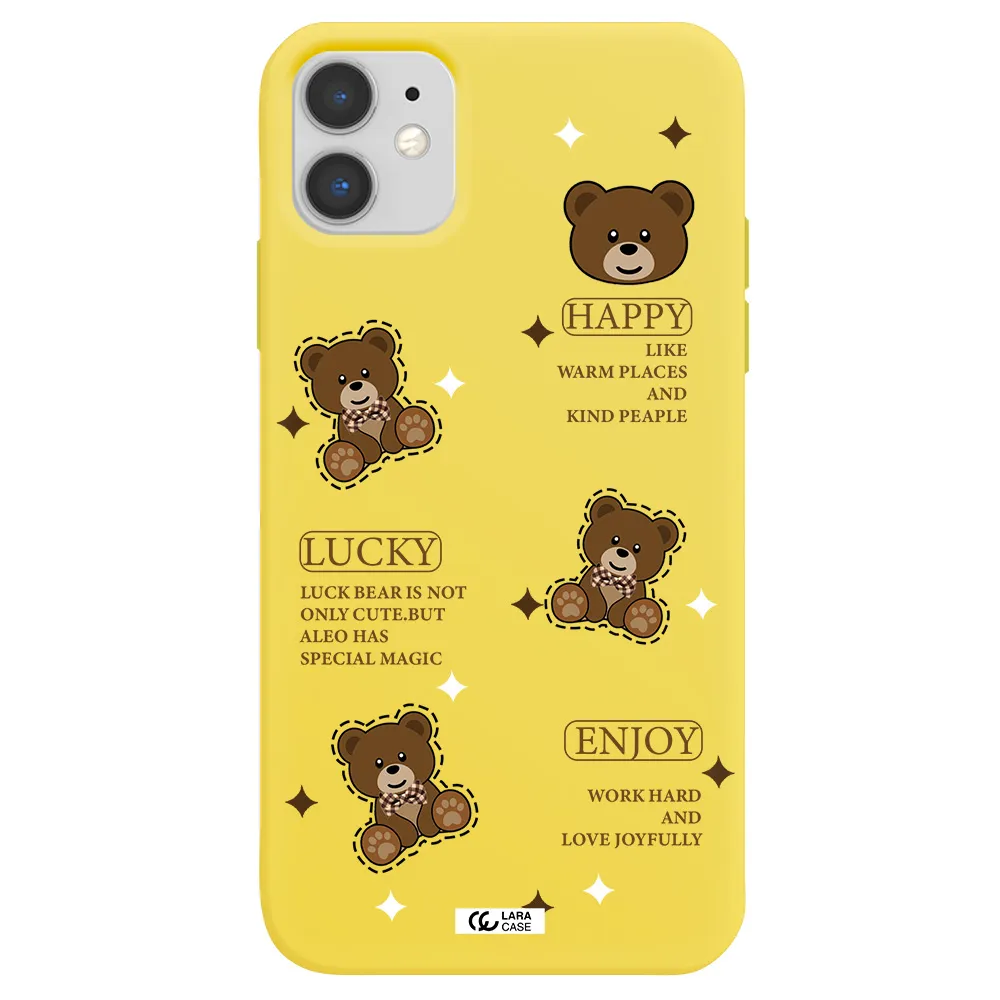 a collection of teddy bears Apple iPhone 11 Silicone canary yellow Case