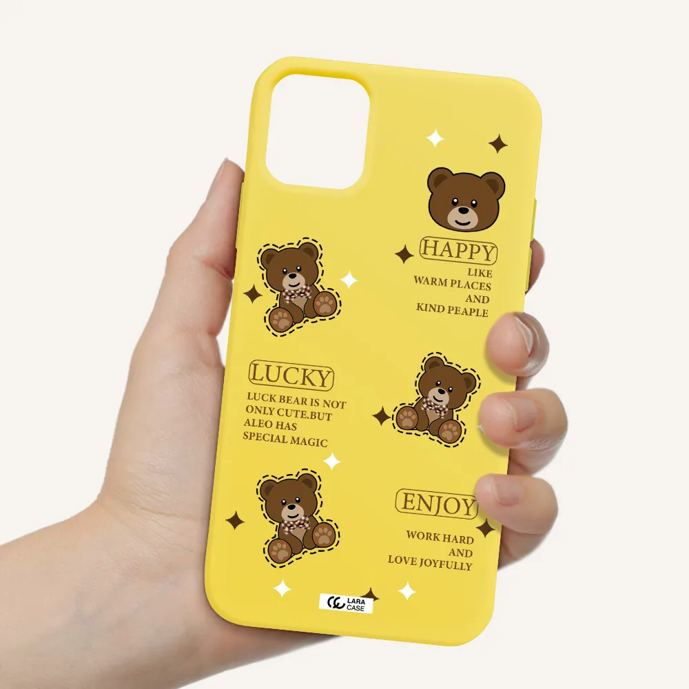 a collection of teddy bears Apple iPhone 11 Silicone canary yellow Case