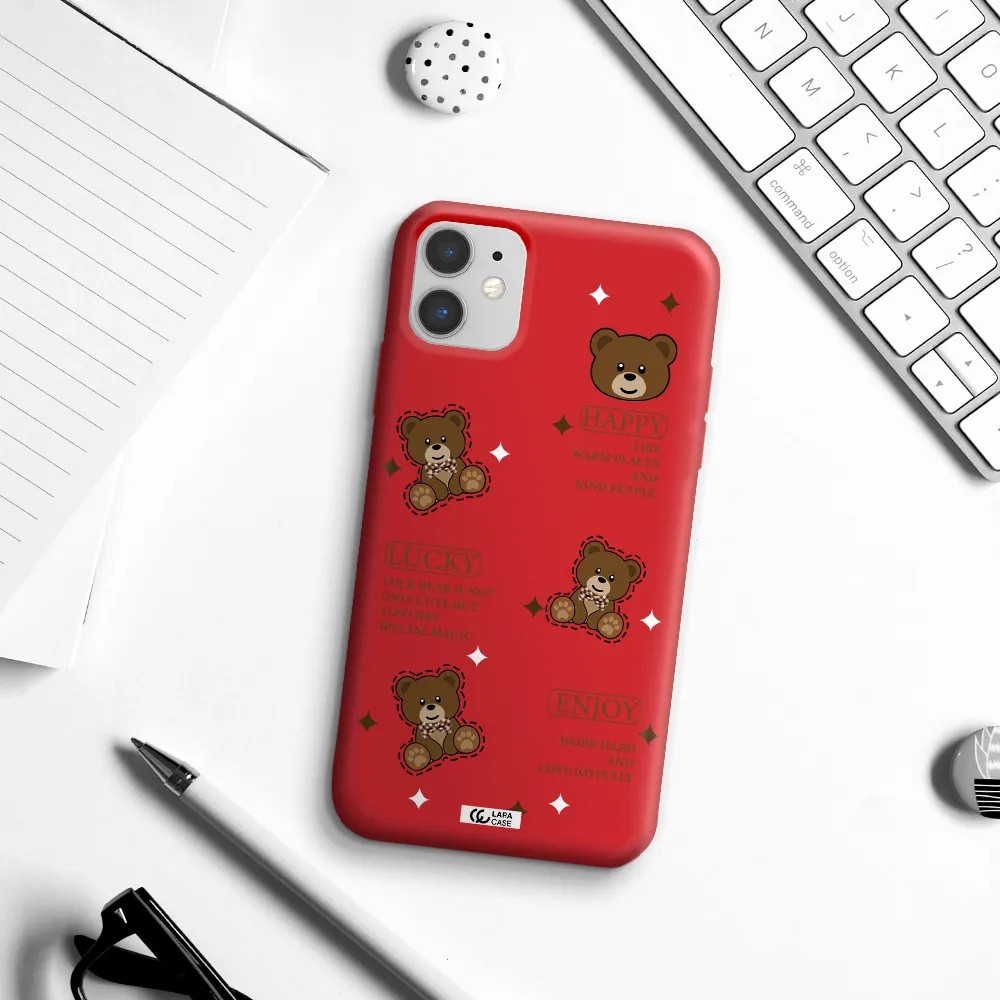 a collection of teddy bears Apple iPhone 11 Silicone Imperial Red Case