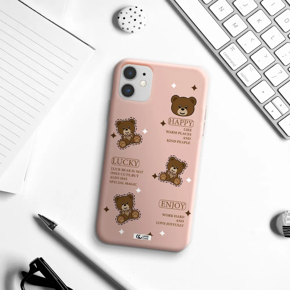 a collection of teddy bears Apple iPhone 11 Silicone pastel pink Case