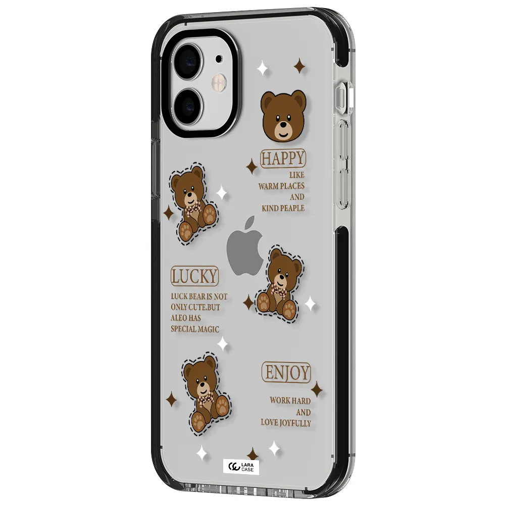 a collection of teddy bears Apple iPhone 12 impact black border Case