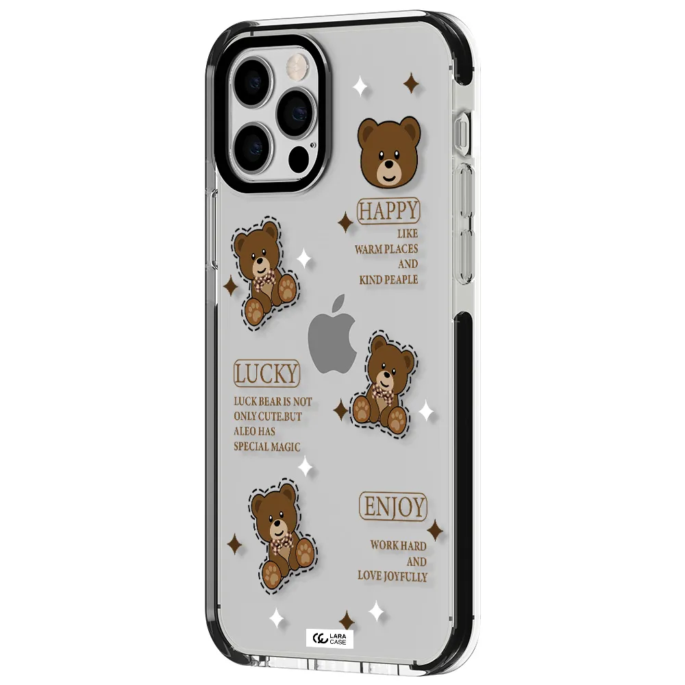 a collection of teddy bears Apple iPhone 12 pro impact black border Case