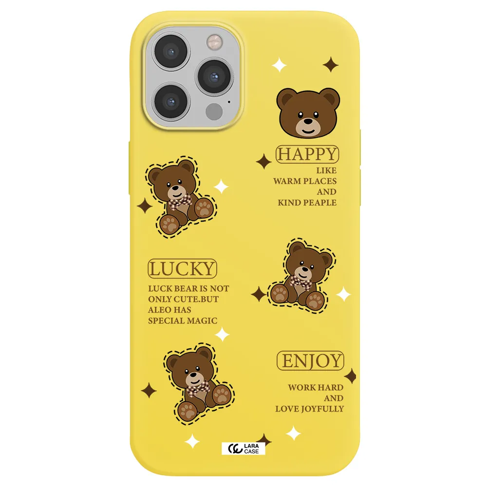 a collection of teddy bears Apple iPhone 12 pro max Silicone canary yellow Case