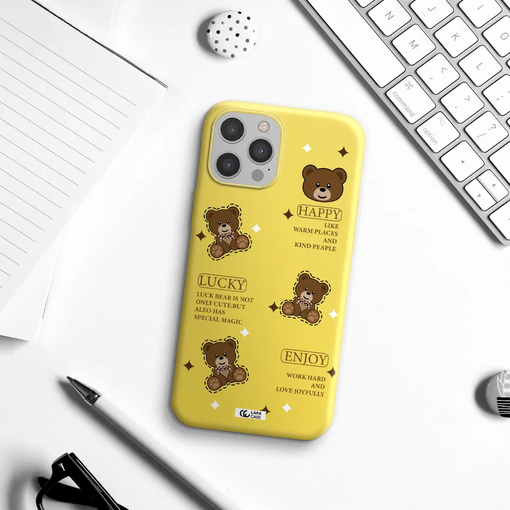 a collection of teddy bears Apple iPhone 12 pro max Silicone canary yellow Case