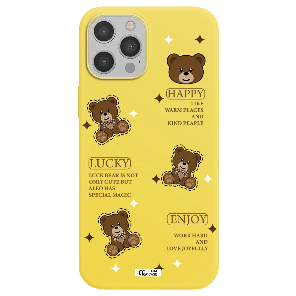 a collection of teddy bears Apple iPhone 12 pro Silicone canary yellow Case