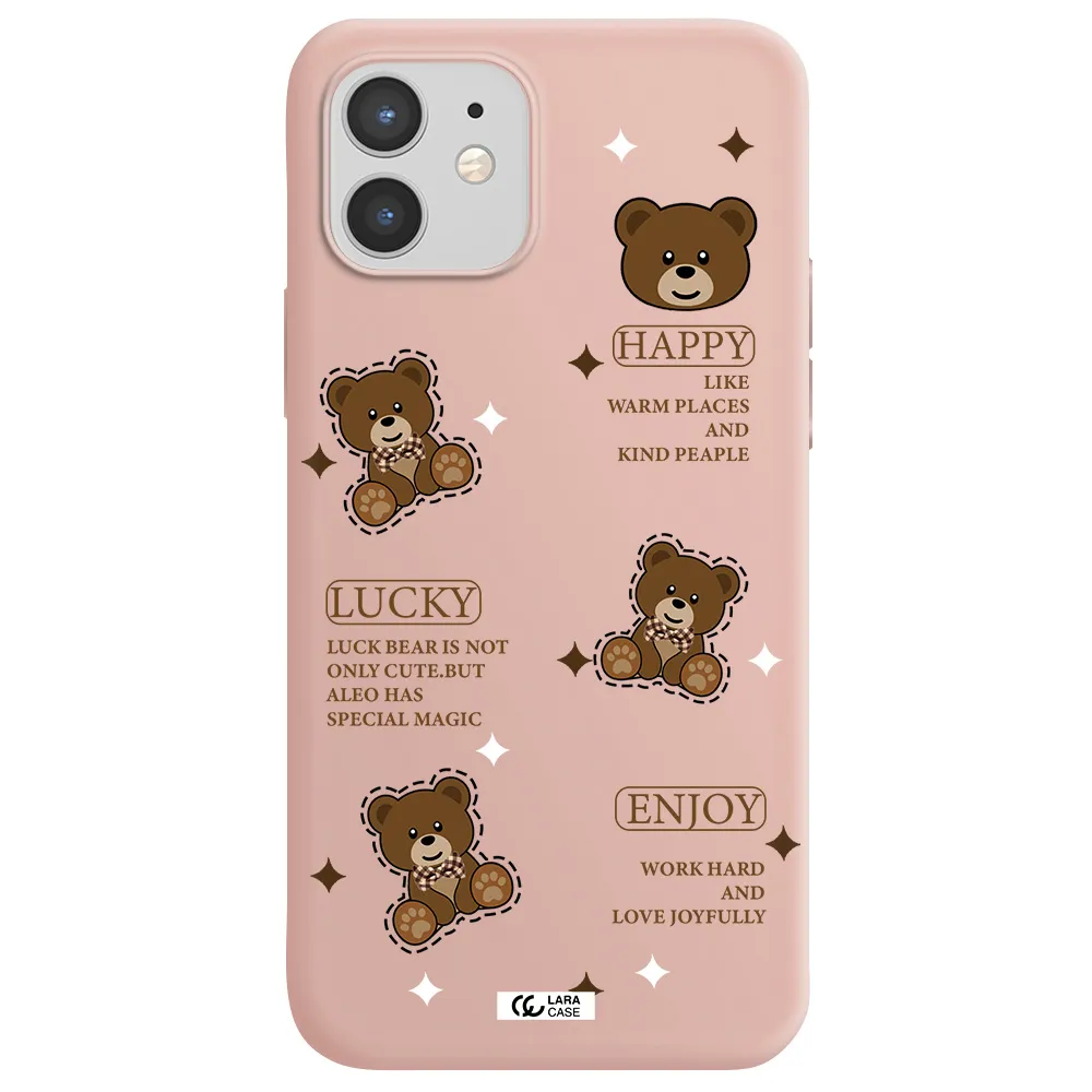 a collection of teddy bears Apple iPhone 12 Silicone pastel pink Case