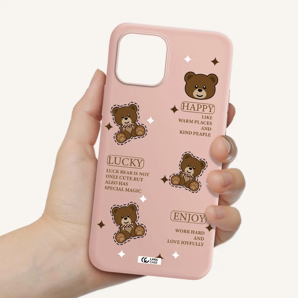 a collection of teddy bears Apple iPhone 12 Silicone pastel pink Case