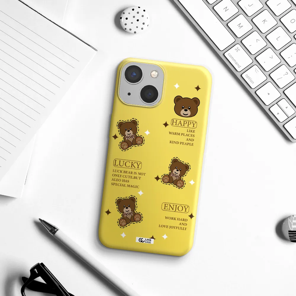 a collection of teddy bears Apple iPhone 13 mini Silicone canary yellow Case