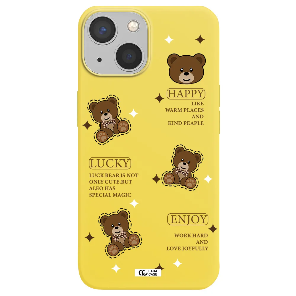 a collection of teddy bears Apple iPhone 13 Silicone canary yellow Case