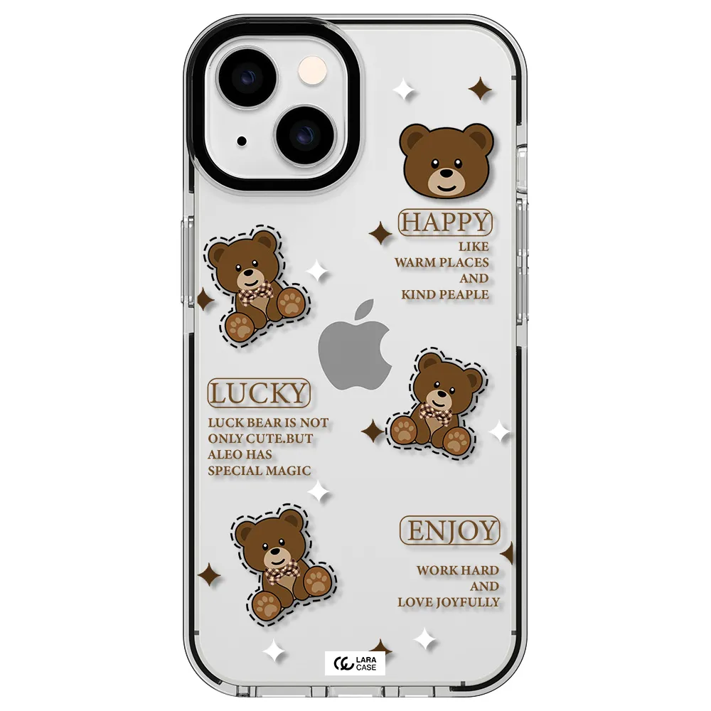 a collection of teddy bears Apple iPhone 14 impact black border Case