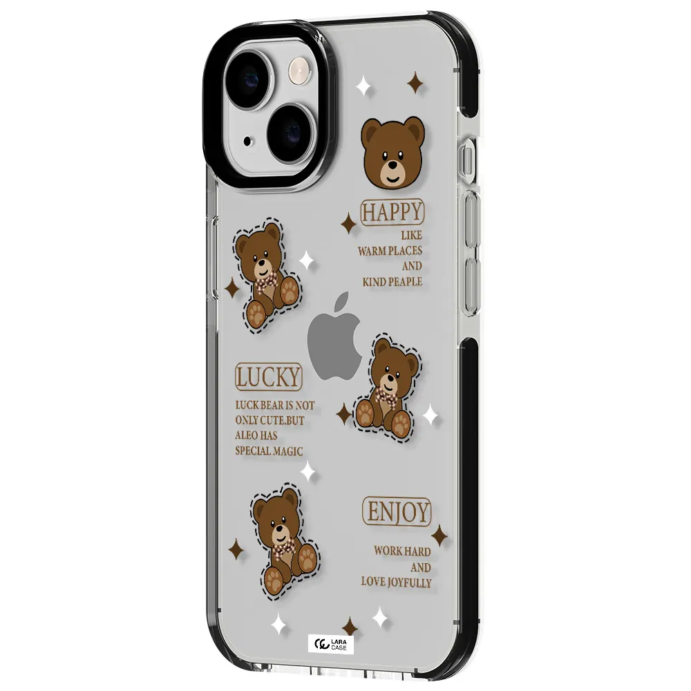 a collection of teddy bears Apple iPhone 14 impact black border Case