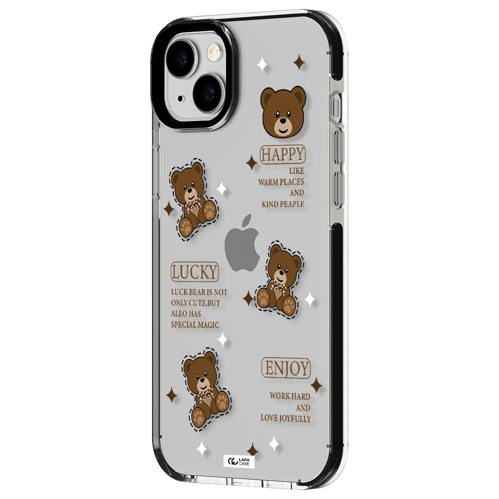 a collection of teddy bears Apple iPhone 14 plus impact black border Case