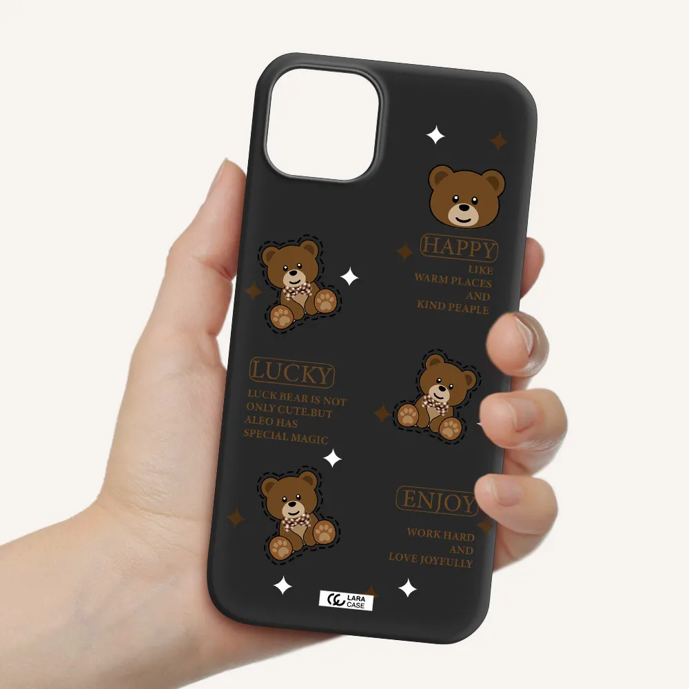 a collection of teddy bears Apple iPhone 14 plus Silicone black Case