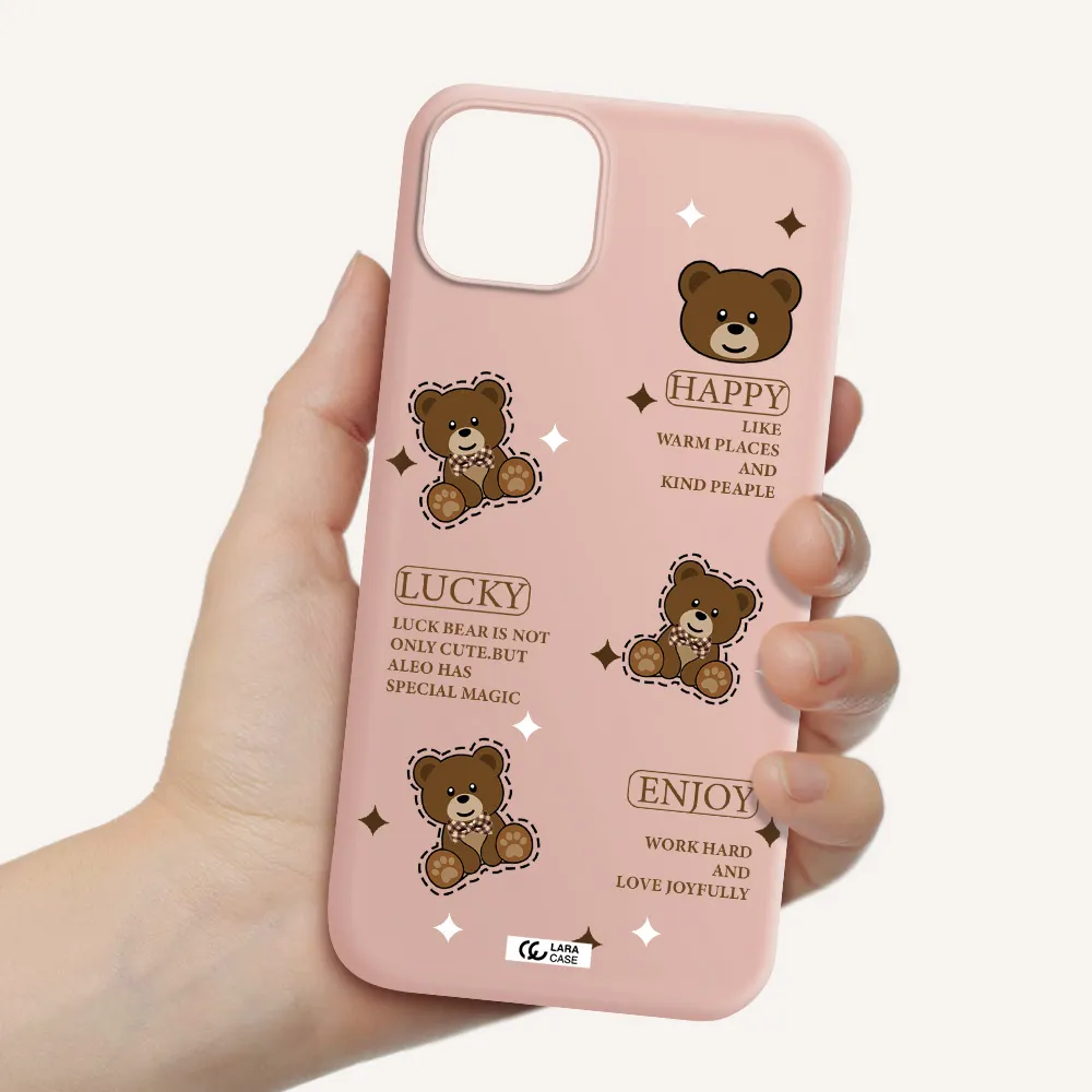 a collection of teddy bears Apple iPhone 14 plus Silicone pastel pink Case