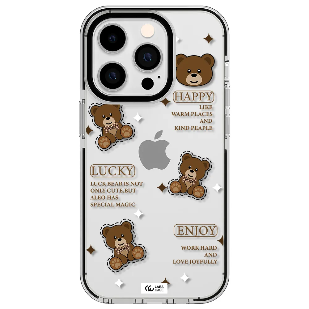 a collection of teddy bears Apple iPhone 14 pro impact black border Case