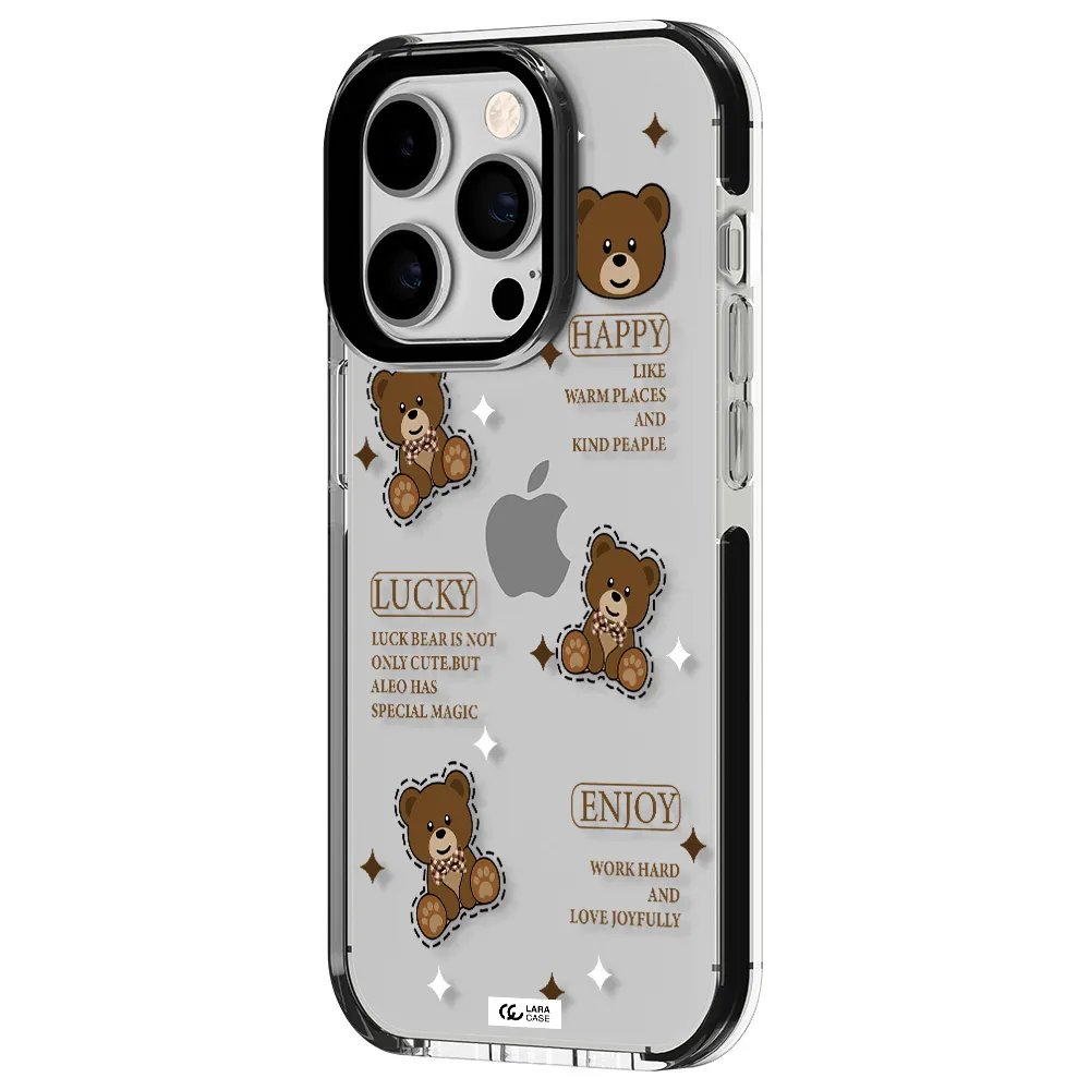 a collection of teddy bears Apple iPhone 14 pro impact black border Case