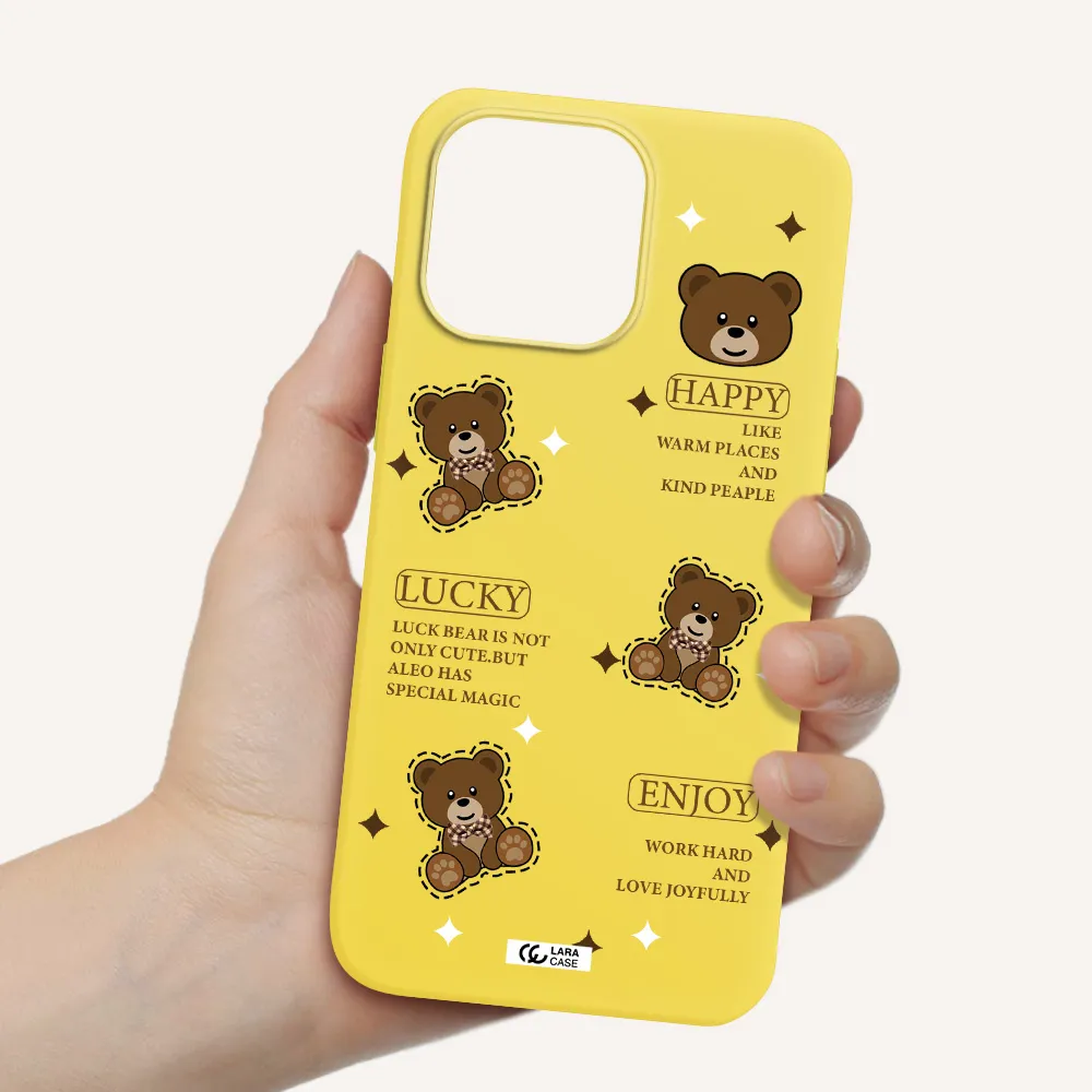 a collection of teddy bears Apple iPhone 14 pro Silicone canary yellow Case