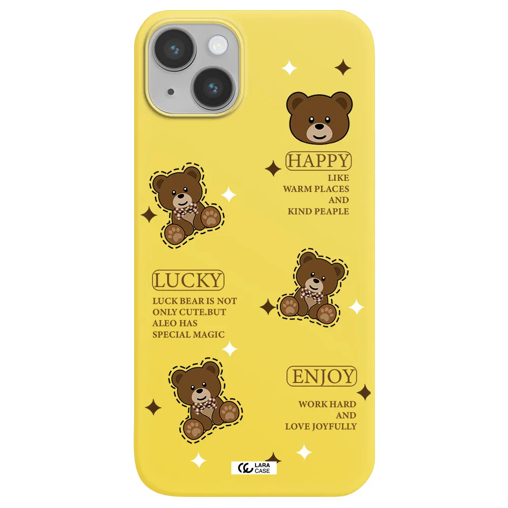 a collection of teddy bears Apple iPhone 14 Silicone canary yellow Case