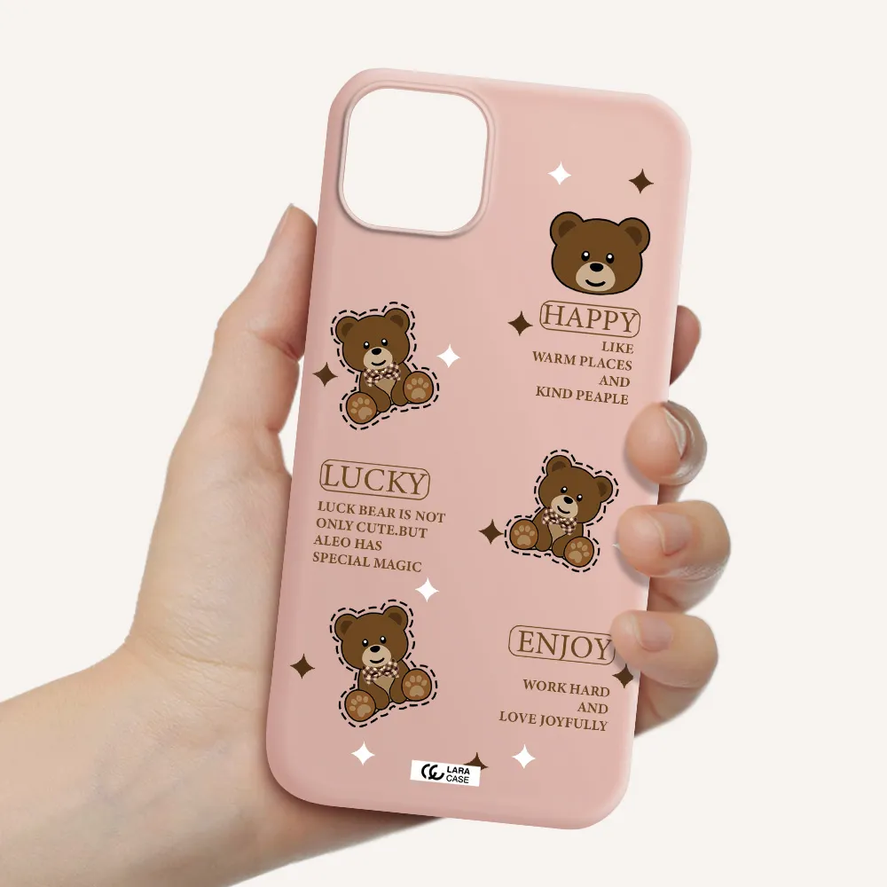 a collection of teddy bears Apple iPhone 14 Silicone pastel pink Case