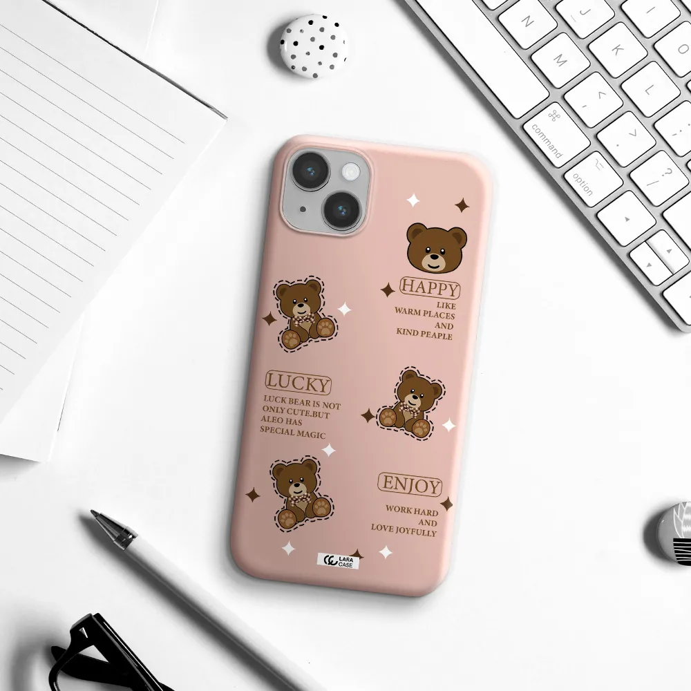 a collection of teddy bears Apple iPhone 14 Silicone pastel pink Case