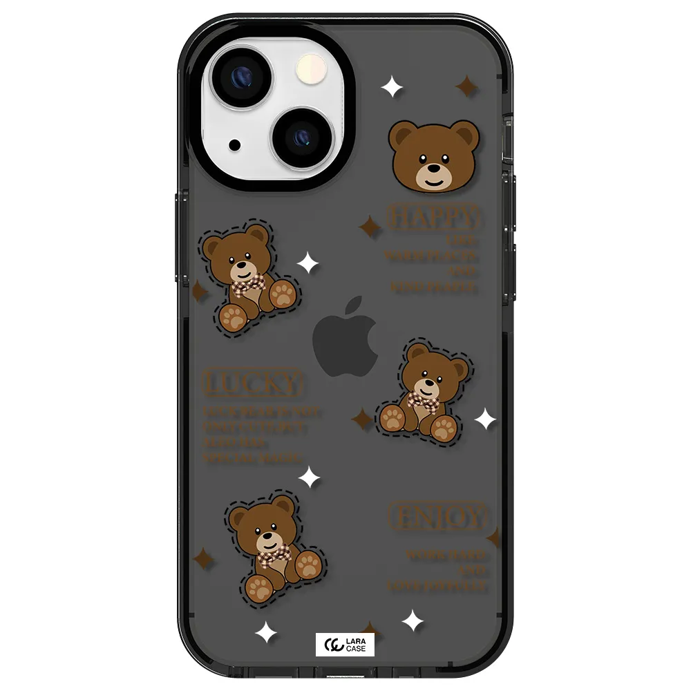 a collection of teddy bears Apple iPhone 15 impact Smoke Black Case