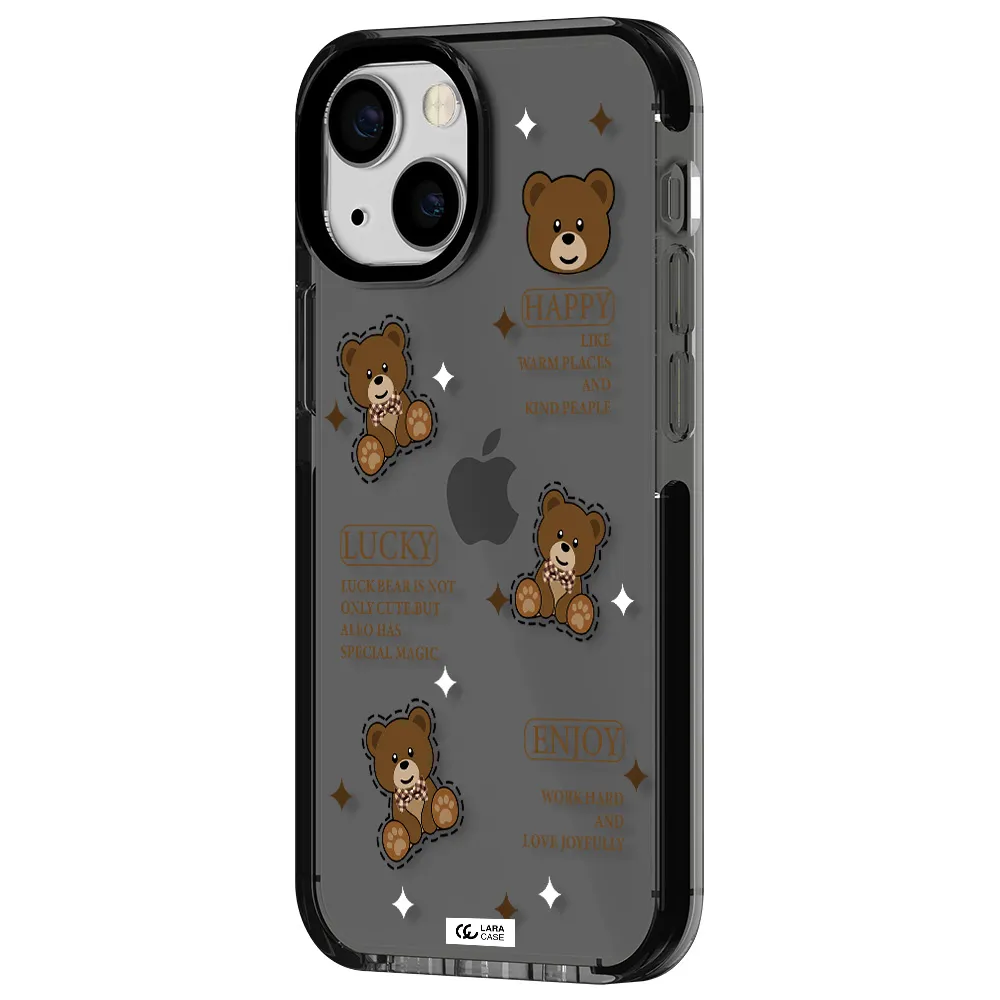 a collection of teddy bears Apple iPhone 15 impact Smoke Black Case