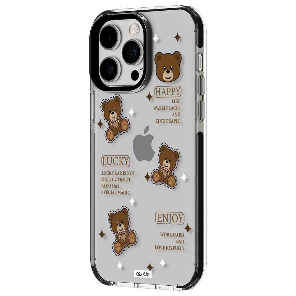 a collection of teddy bears Apple iPhone 15 Pro impact black border Case
