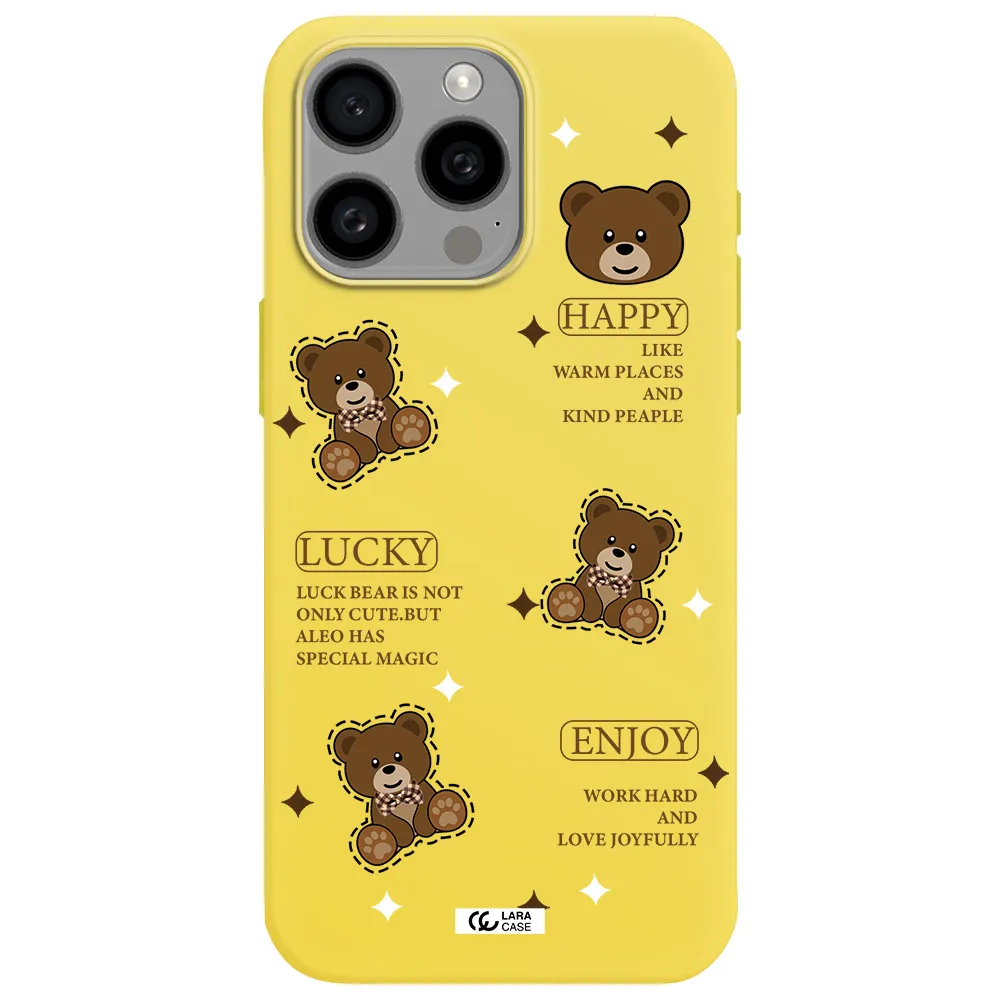 a collection of teddy bears Apple Iphone 15 Pro max Silicone canary yellow Case