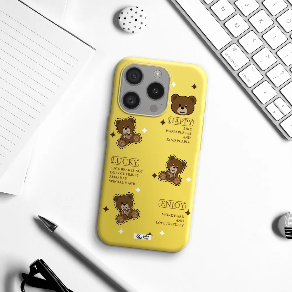 A Collection Of Teddy Bears Apple Iphone 15 Pro Silicone Canary Yellow Case