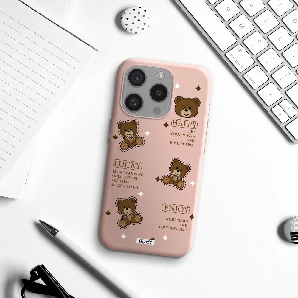 A Collection Of Teddy Bears Apple Iphone 15 Pro Silicone Pastel Pink Case