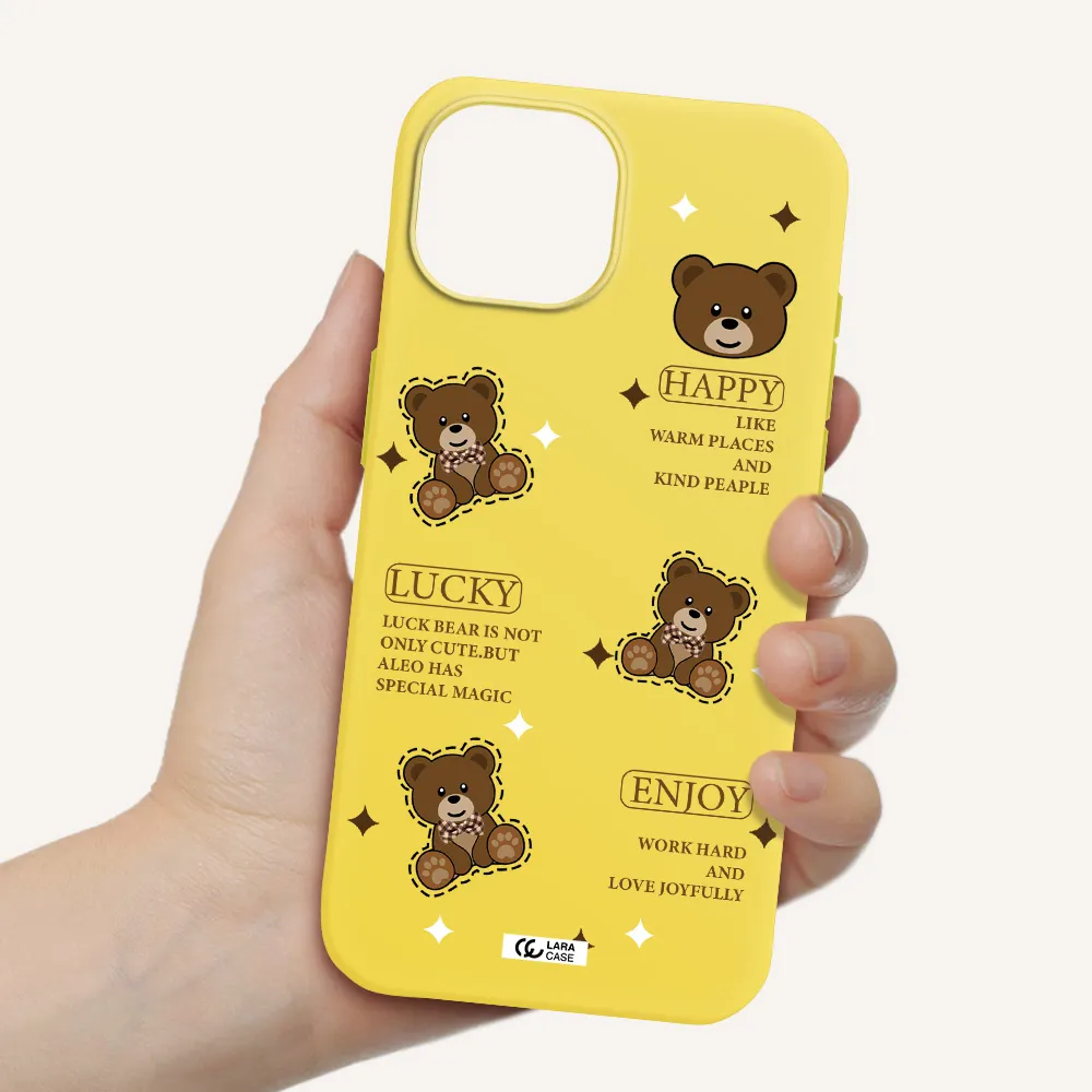 a collection of teddy bears Apple iPhone 15 Silicone canary yellow Case