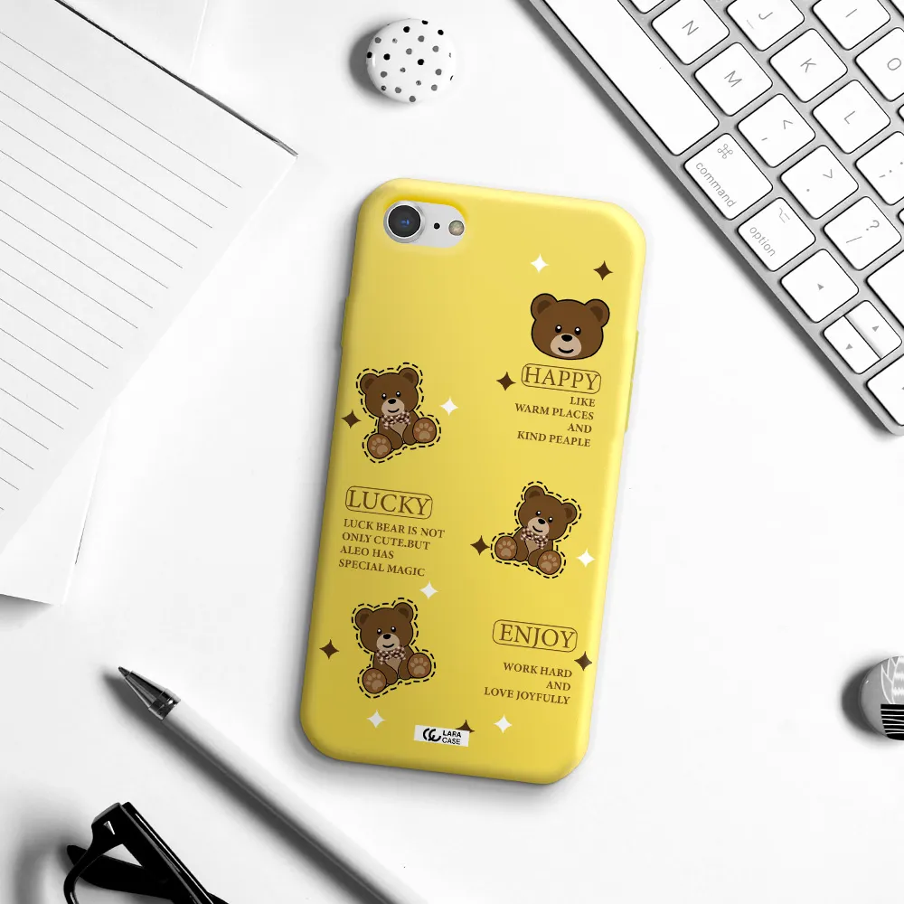 a collection of teddy bears Apple iPhone 8 Silicone canary yellow Case