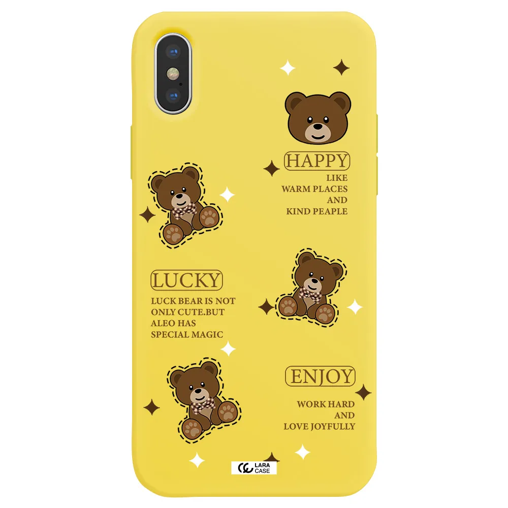 a collection of teddy bears Apple iPhone X Silicone canary yellow Case