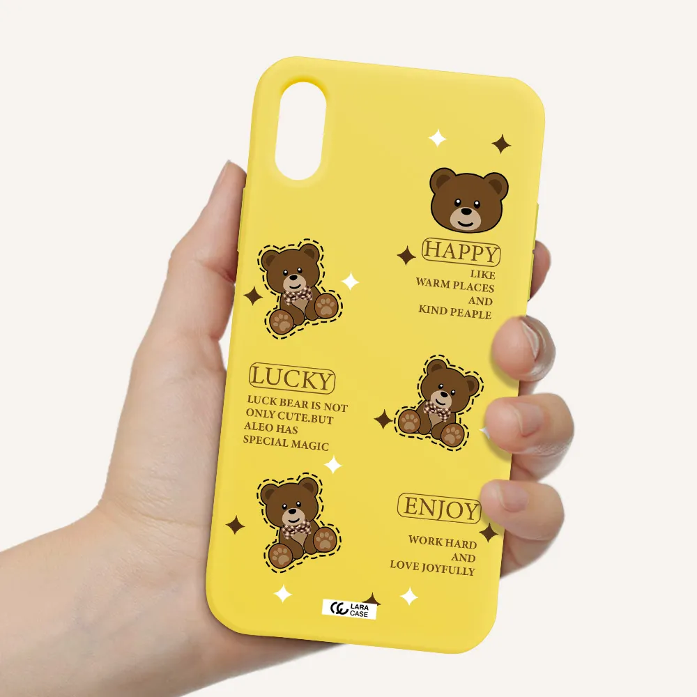 a collection of teddy bears Apple iPhone X Silicone canary yellow Case