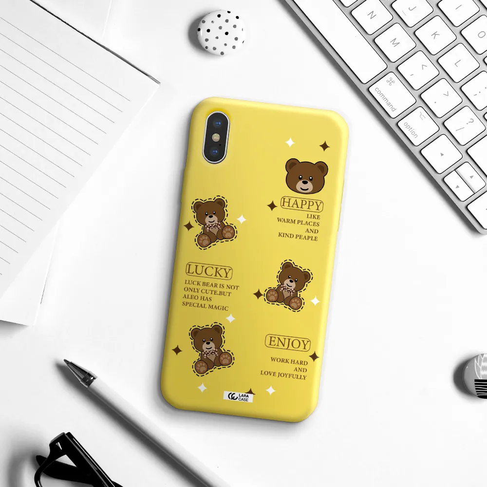 a collection of teddy bears Apple iPhone X Silicone canary yellow Case