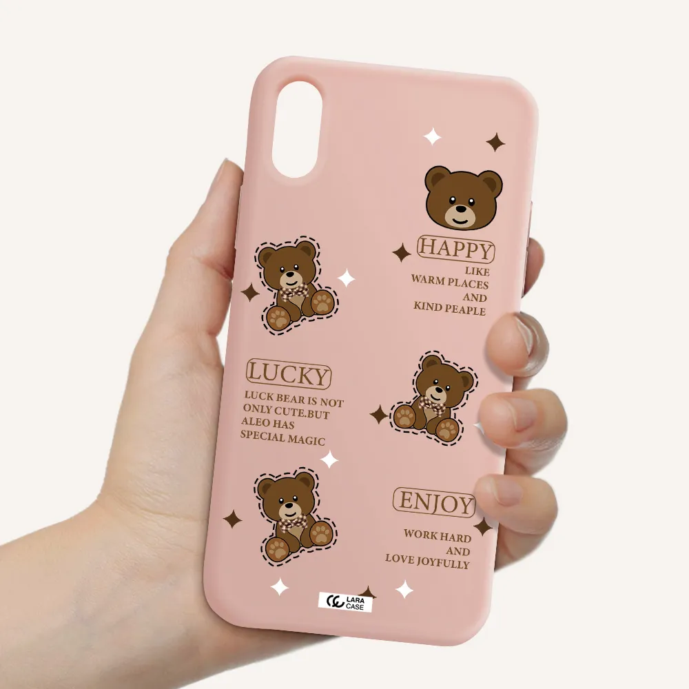 a collection of teddy bears Apple iPhone X Silicone pastel pink Case