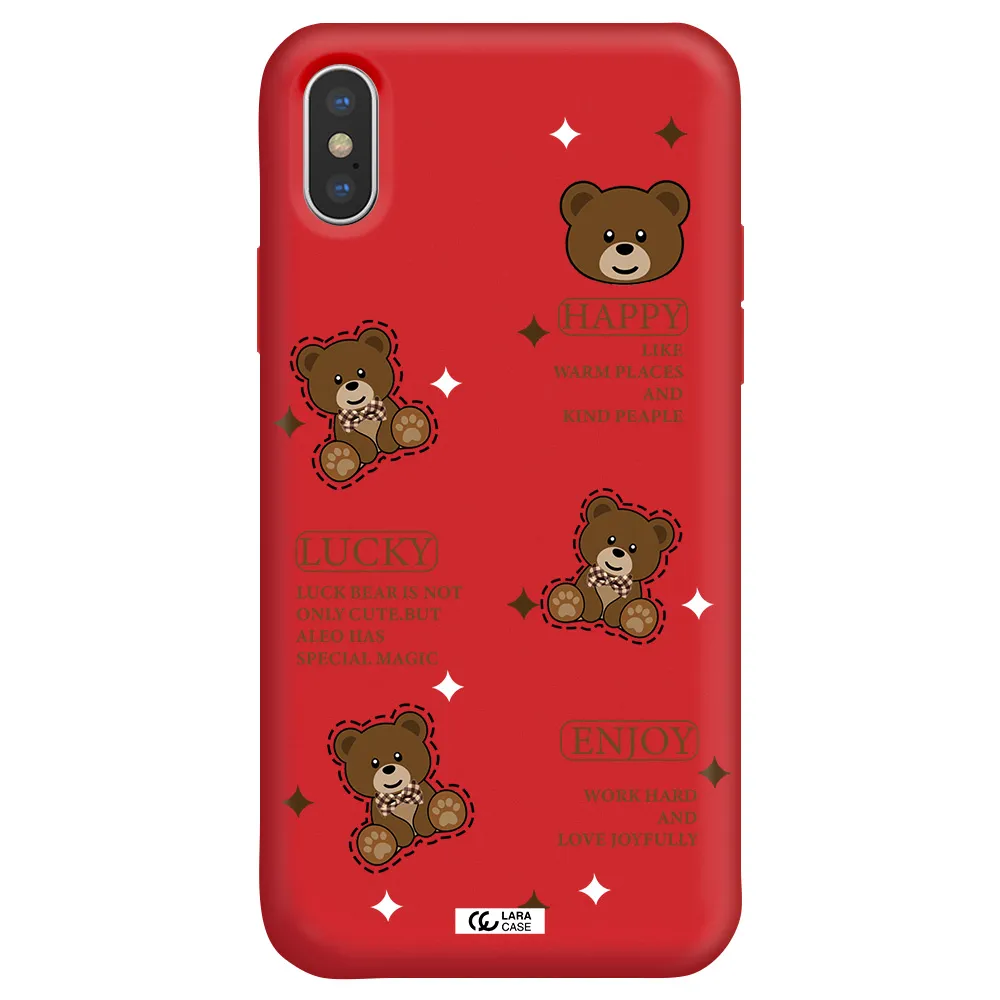 a collection of teddy bears Apple iPhone XS Silicone Imperial Red Case