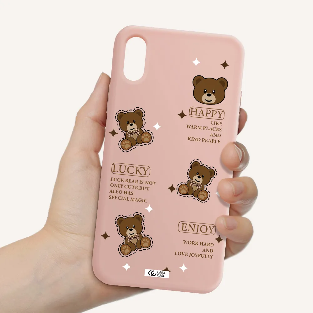 a collection of teddy bears Apple iPhone XS Silicone pastel pink Case