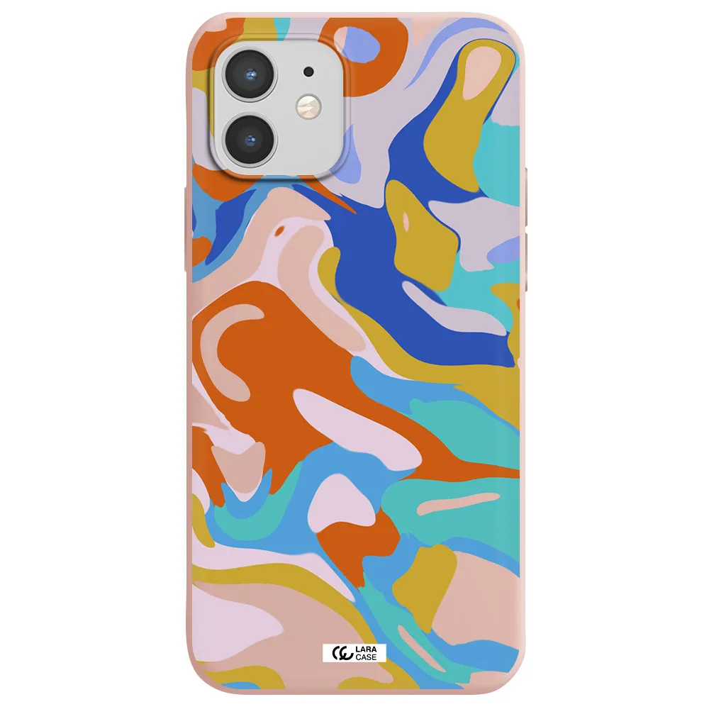 a colorful background with different colors Apple iPhone 12 Silicone pastel pink Case