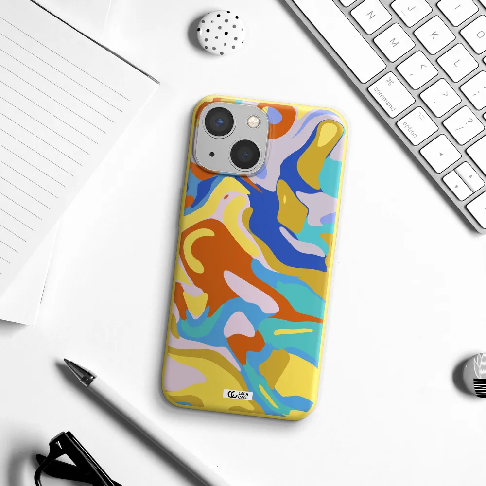 a colorful background with different colors Apple iPhone 13 mini Silicone canary yellow Case